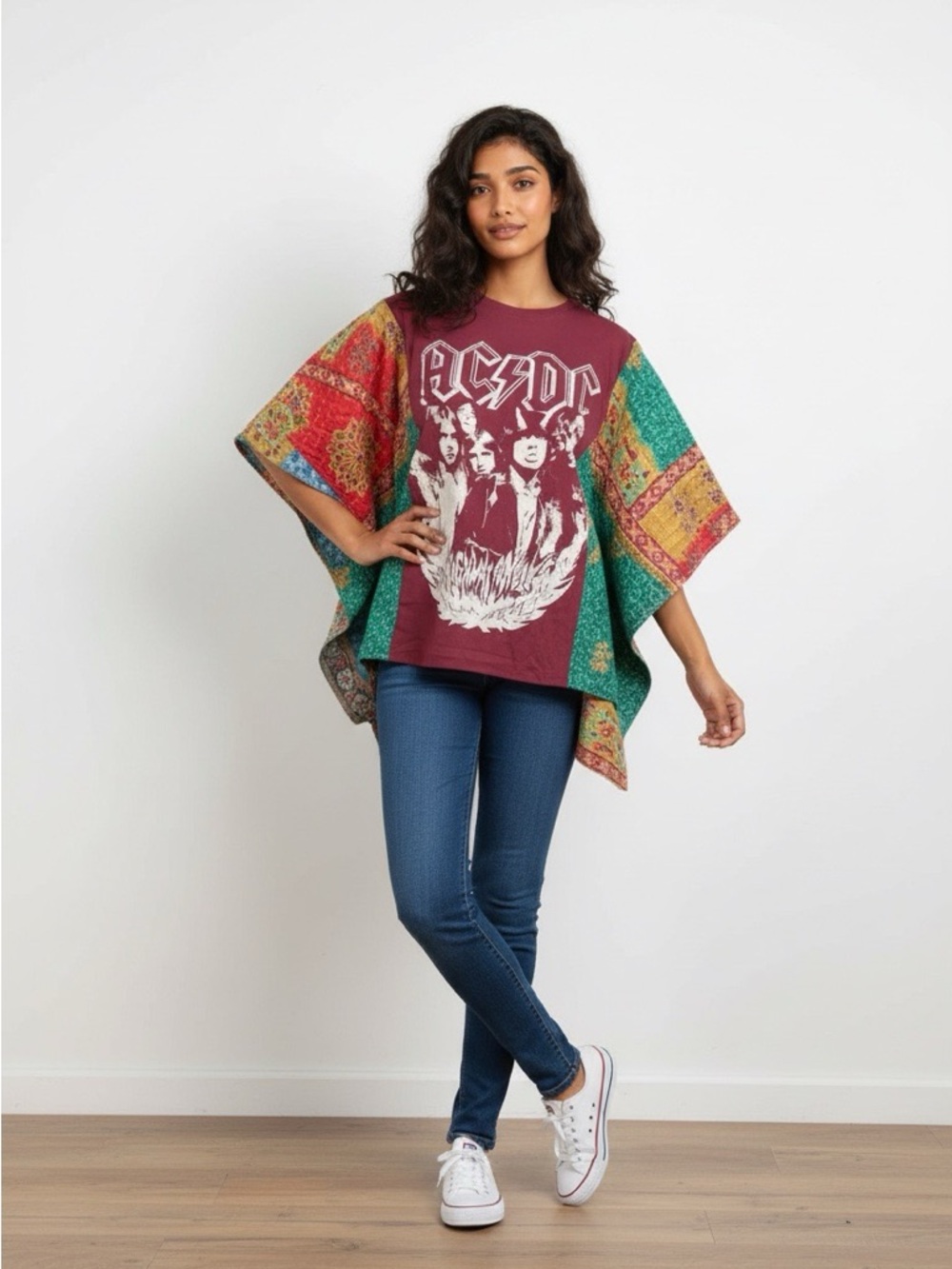AC/DC Upcycled Kantha Tunic Handcrafted NWT one size fits most